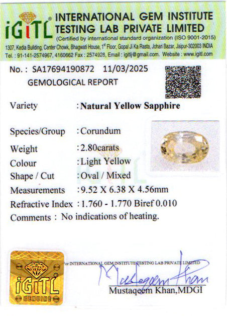 Yellow Sapphire - 2.80 Carats