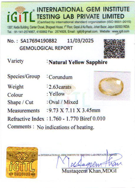 Ceylon Yellow Sapphire - 2.63 Carat Limited Quality CYS-3458