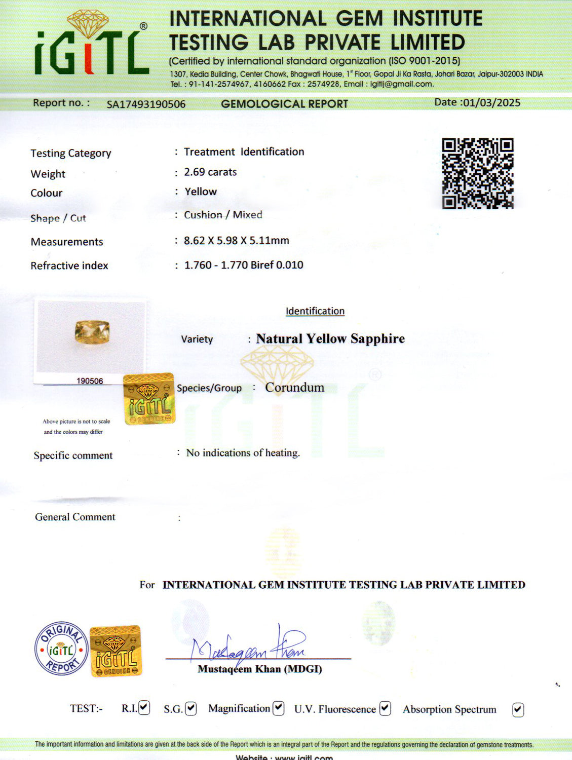 Ceylon Yellow Sapphire - 2.69 Carat Prime Quality CYS-3465