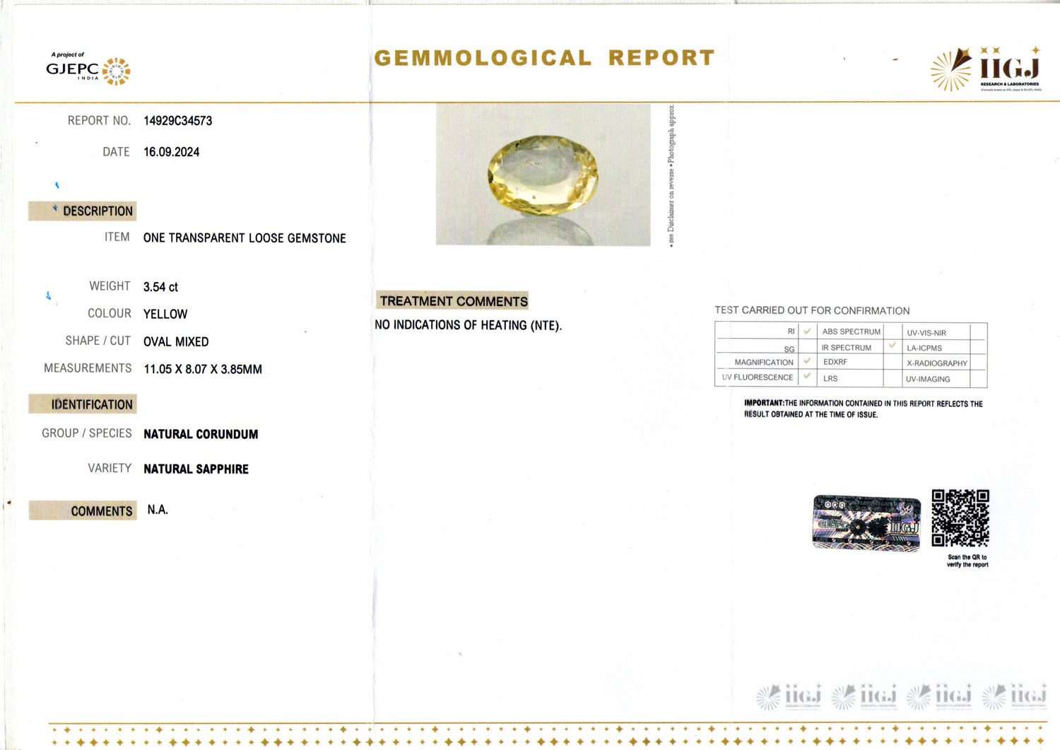 Ceylon Yellow Sapphire - 3.54 Carat Prime Quality CYS-3490