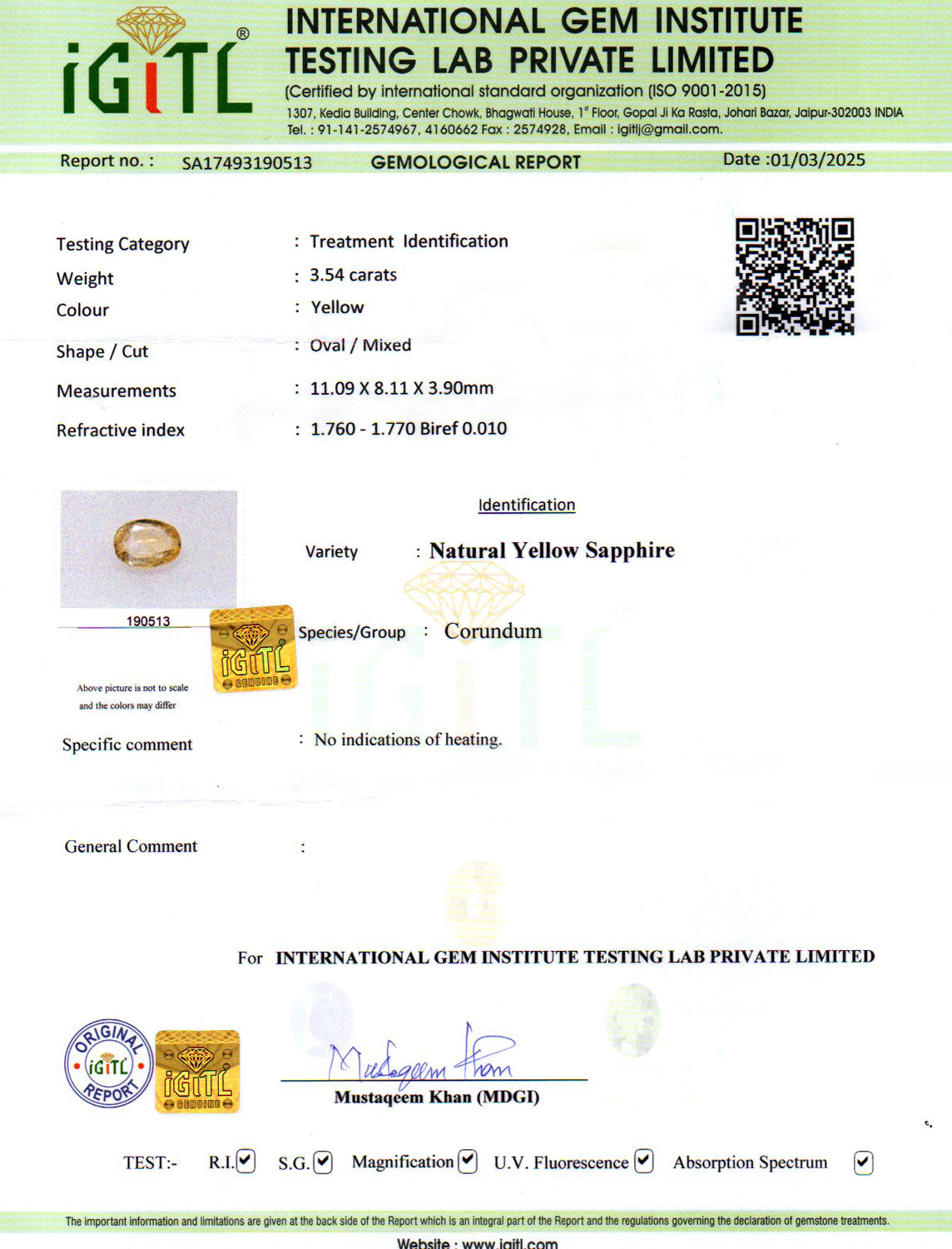 Ceylon Yellow Sapphire - 3.54 Carat Prime Quality CYS-3501