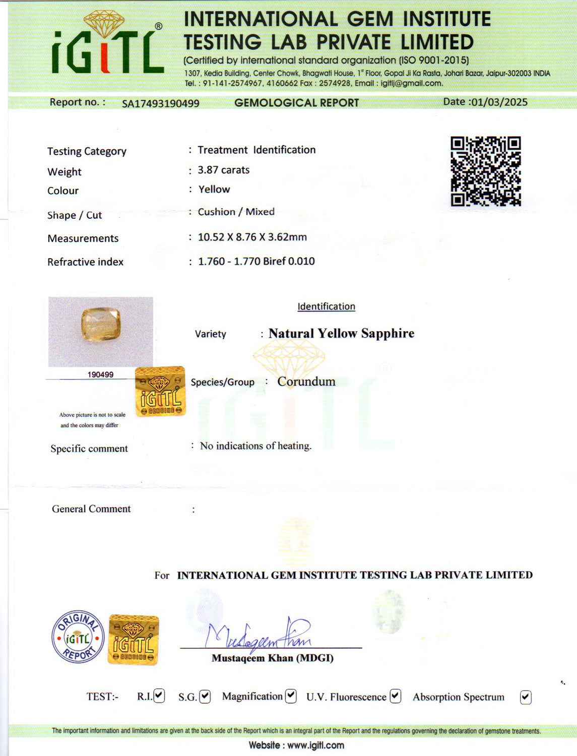 Ceylon Yellow Sapphire - 3.87 Carat Prime Quality CYS-3504