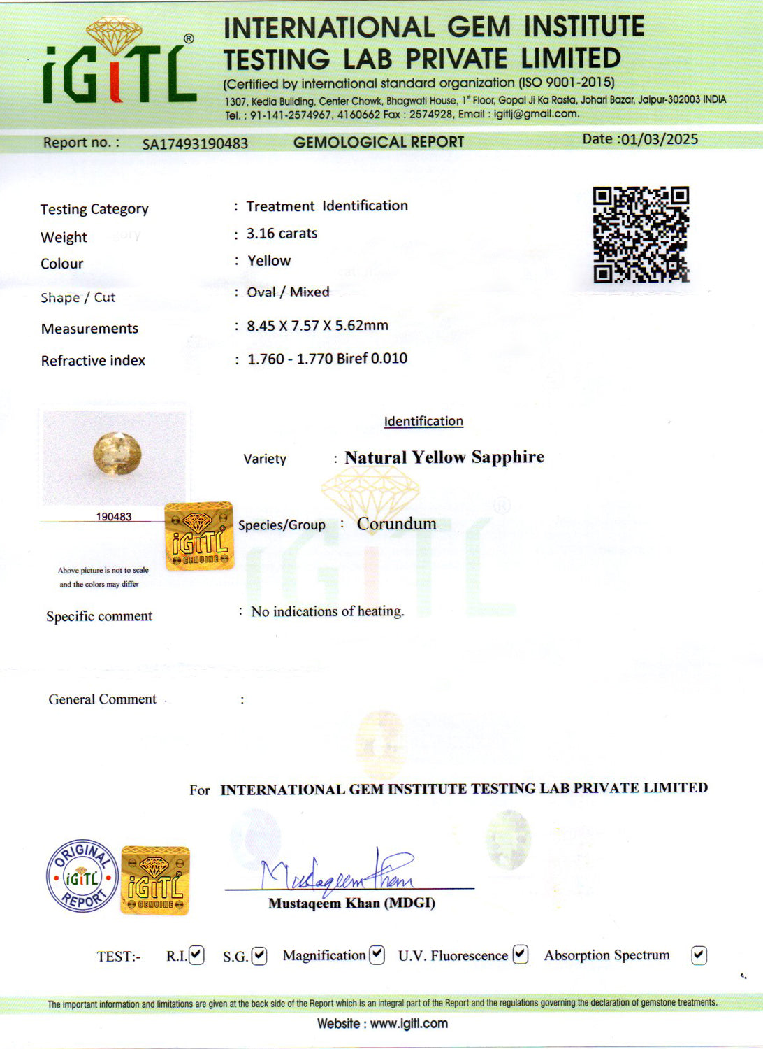 Ceylon Yellow Sapphire - 3.16 Carat Prime Quality CYS-3506