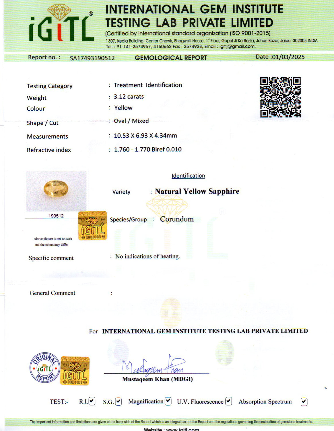 Ceylon Yellow Sapphire - 3.12 Carat Prime Quality CYS-3510