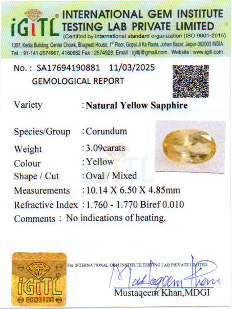 Yellow Sapphire - 3.09 Carats