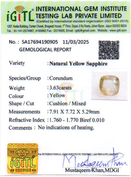 Ceylon Yellow Sapphire - 3.63 Carat Limited Quality CYS-3515