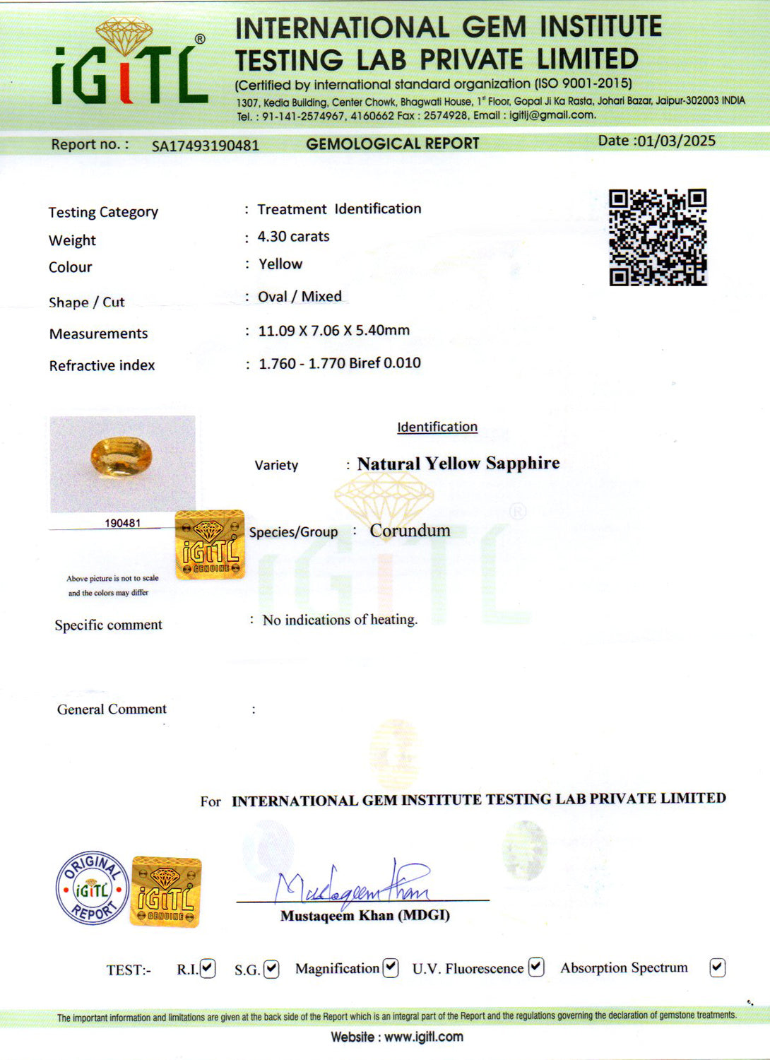 Ceylon Yellow Sapphire - 4.30 Carat Prime Quality CYS-3520