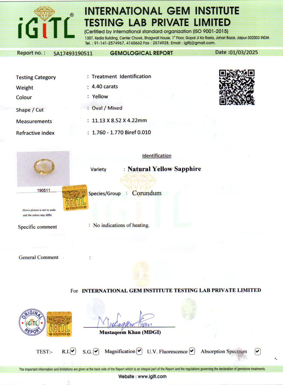 Ceylon Yellow Sapphire - 4.40 Carat Fine Quality CYS-3526