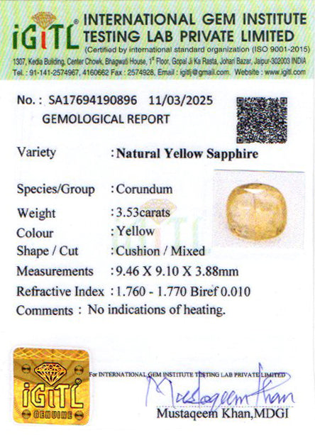 Yellow Sapphire - 3.53 Carats