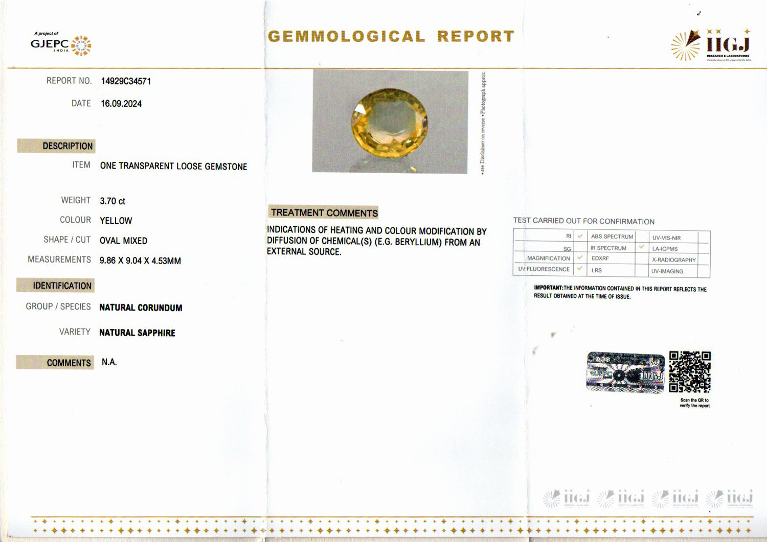 Ceylon Yellow Sapphire - 3.70 Carat Rare Quality CYS-3545