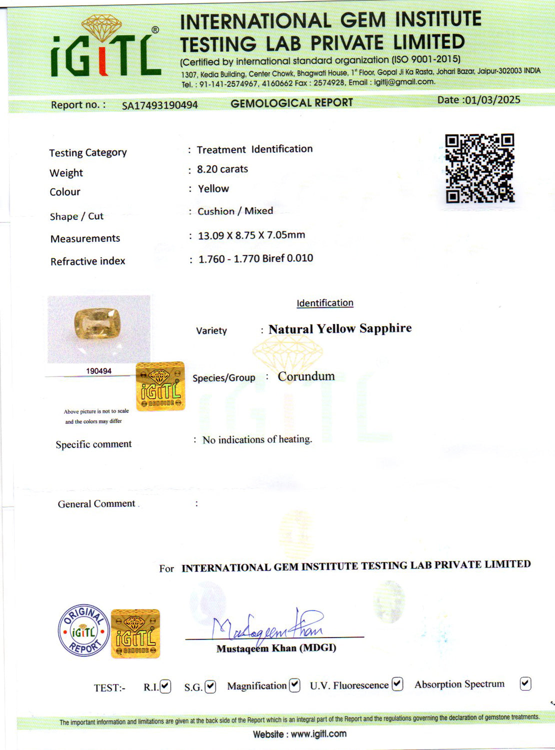 Yellow Sapphire - 8.20 Carats