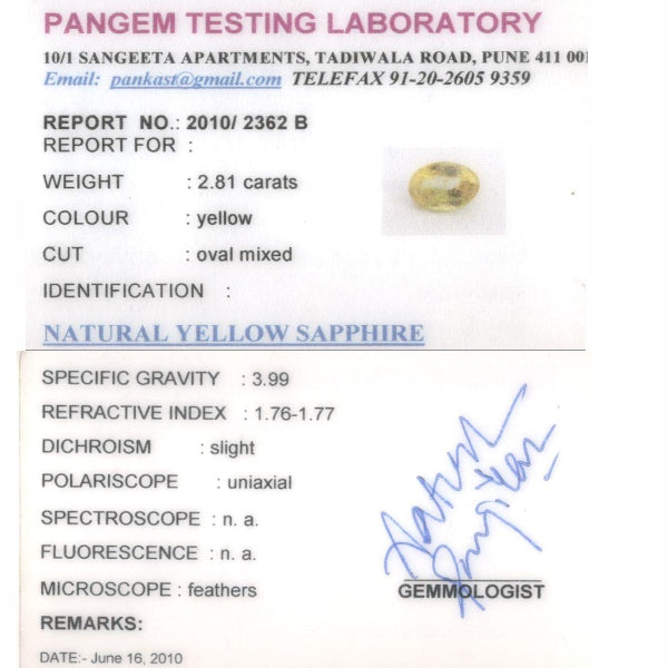 Ceylon Yellow Sapphire - CYS 2.81 Carat Limited Quality CYS-3561