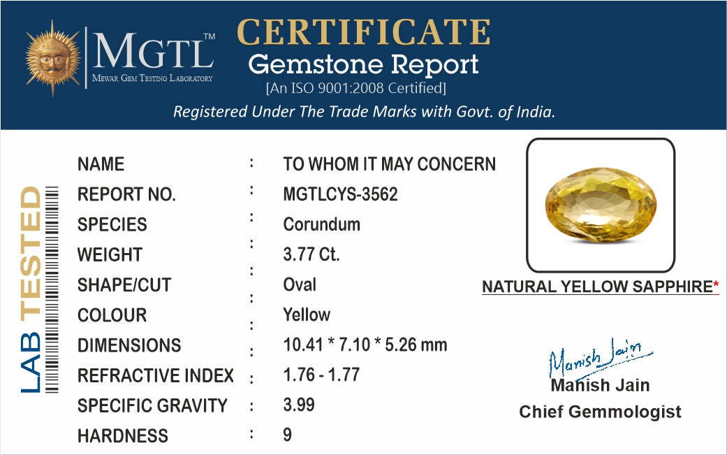 Ceylon Yellow Sapphire - 3.77 Carat Rare Quality CYS-3562