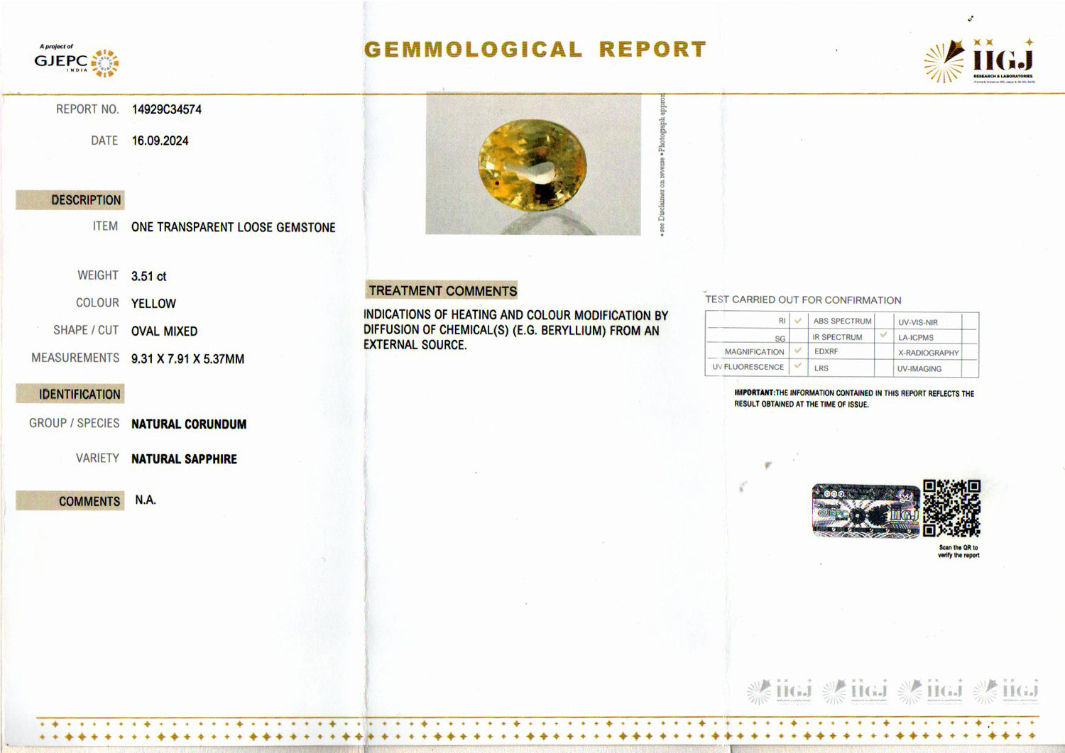 Ceylon Yellow Sapphire - 3.51 Carat Limited Quality CYS-3563