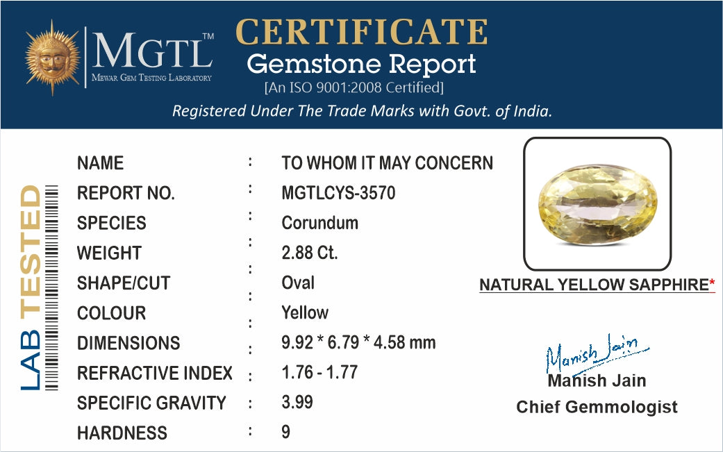 Yellow Sapphire - 2.88 Carats