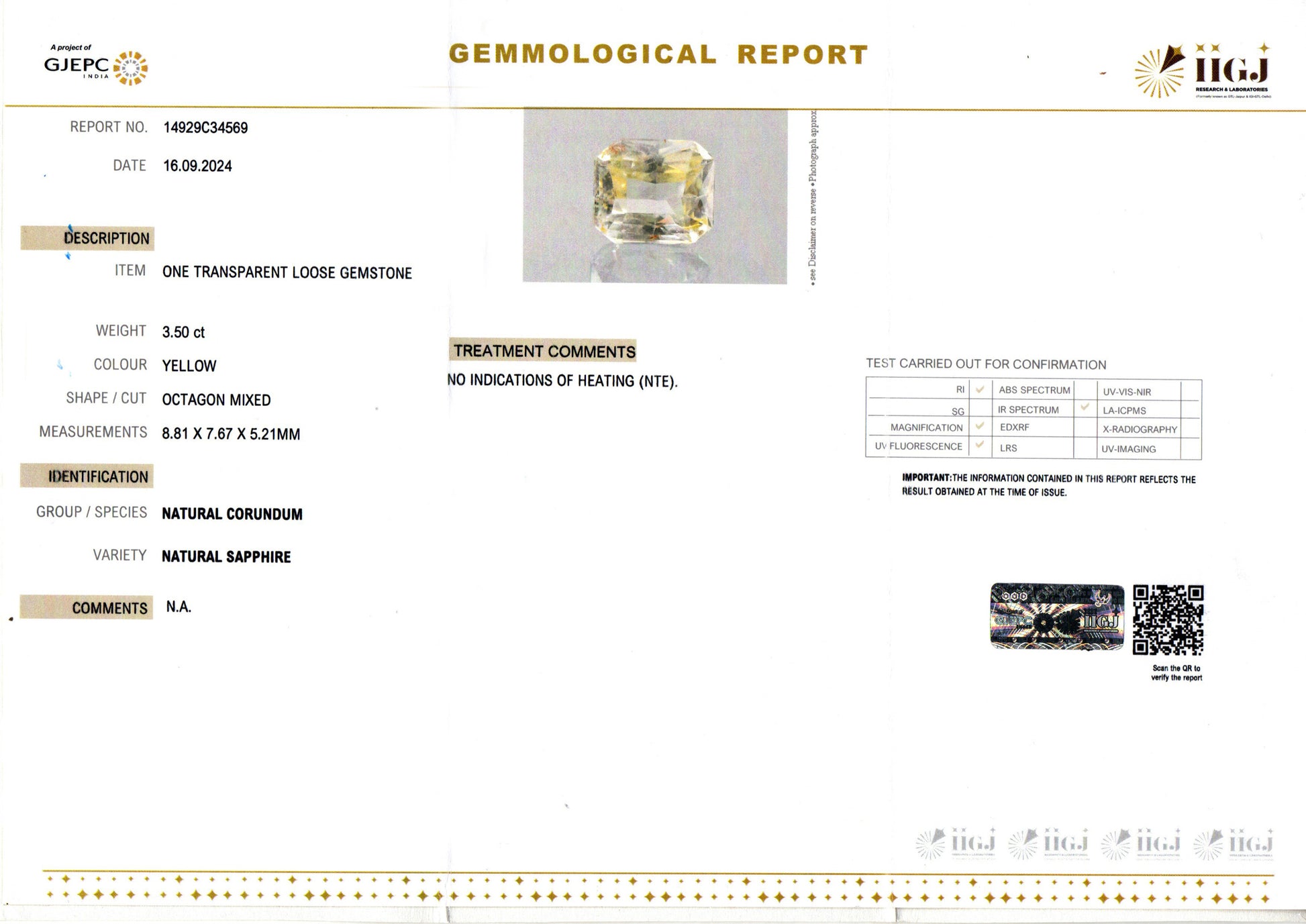 Ceylon Yellow Sapphire - 3.50 Carat Limited Quality CYS-3573