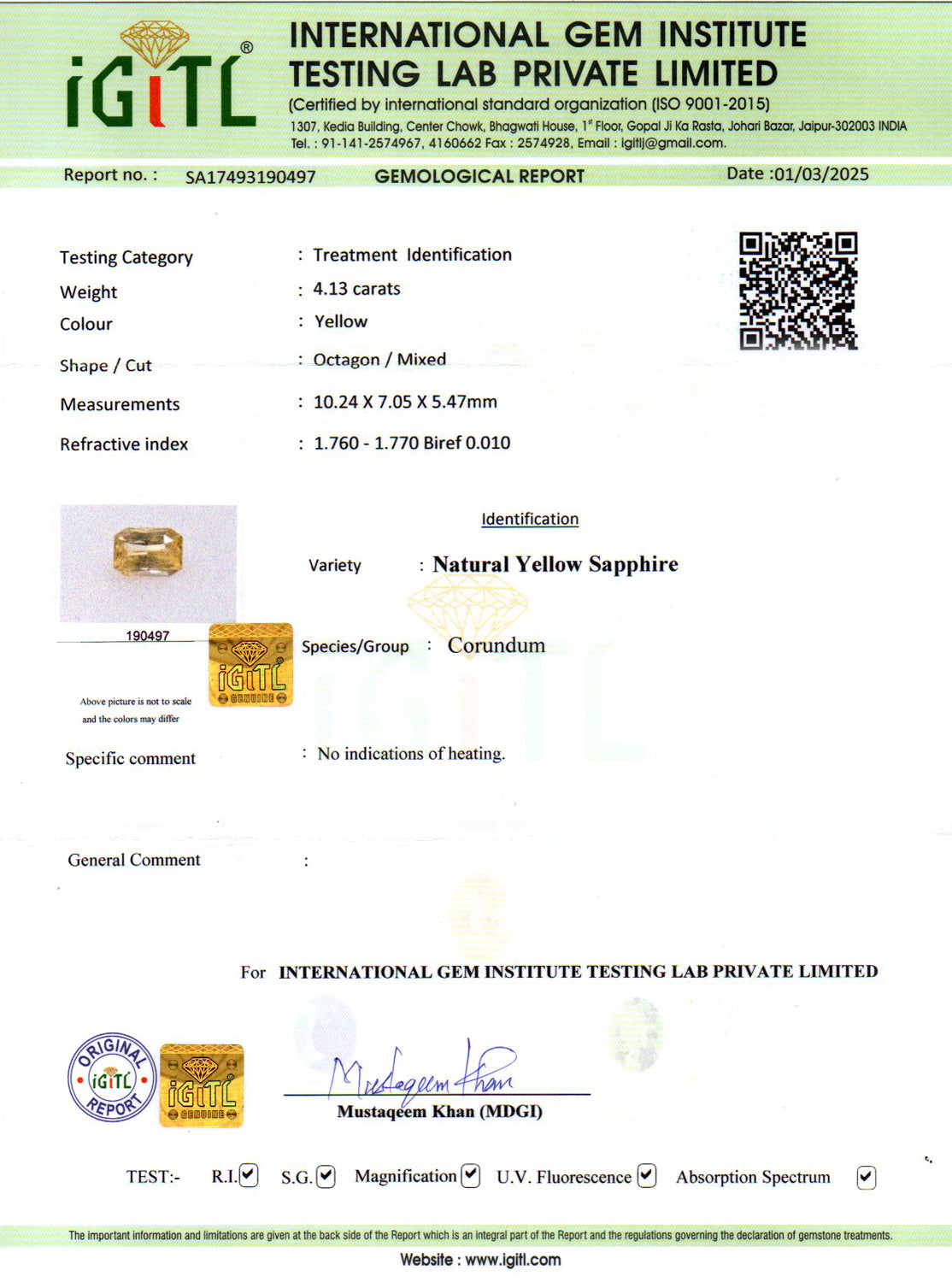 Ceylon Yellow Sapphire - 4.13 Carat Limited Quality CYS-3574