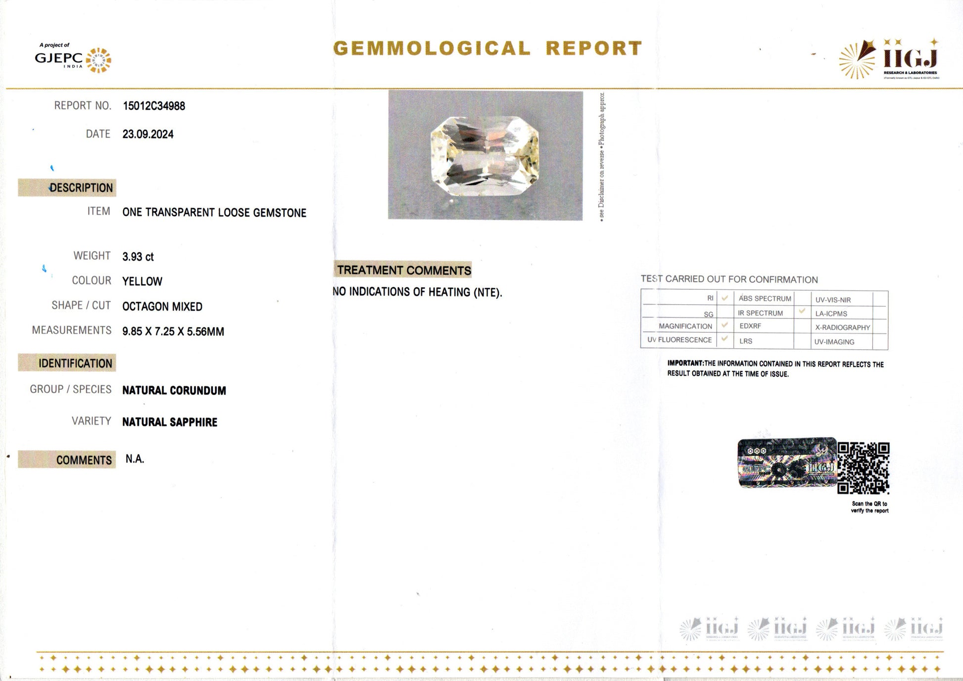 Ceylon Yellow Sapphire - 3.93 Carat Limited Quality CYS-3577