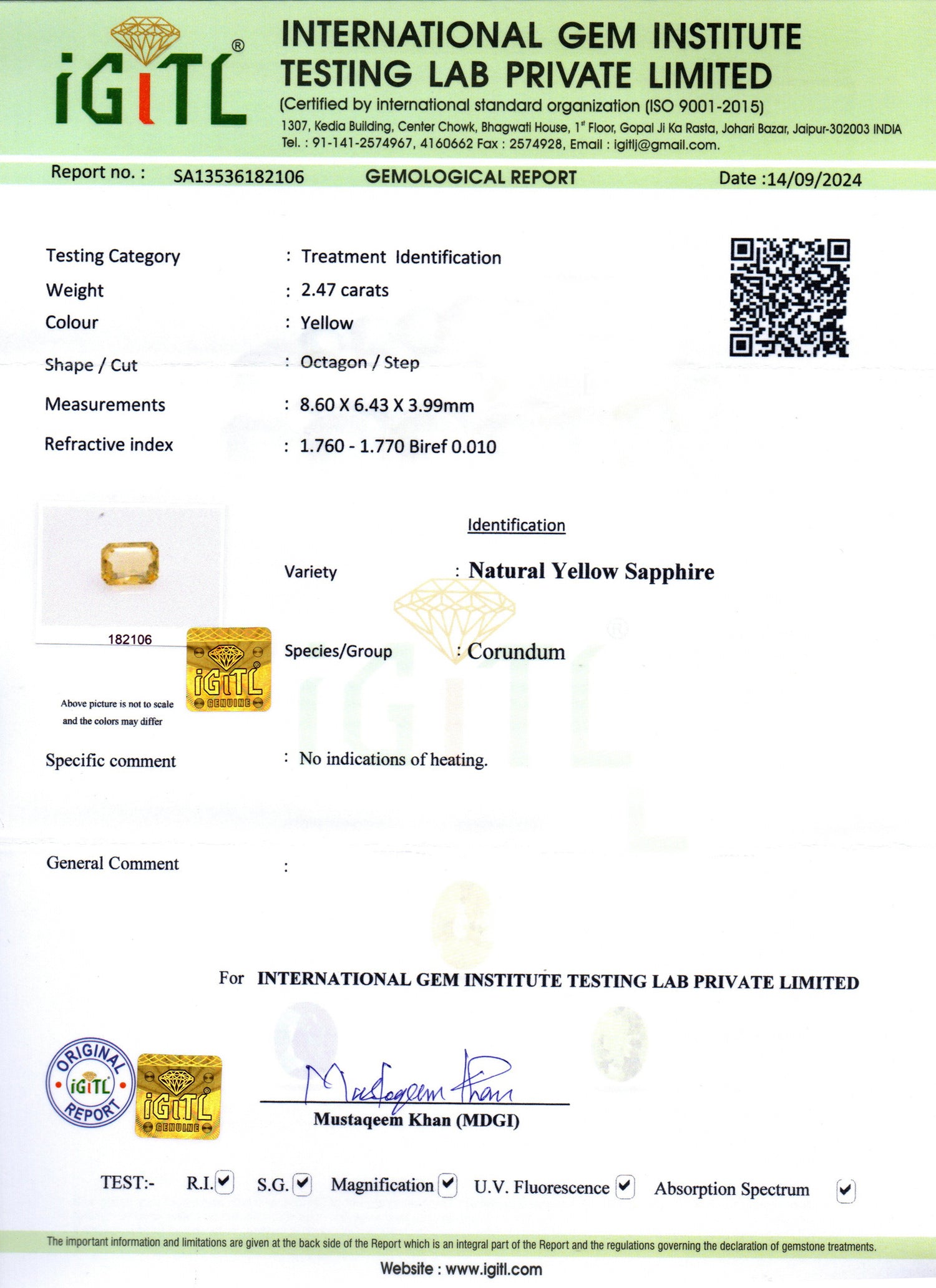 Ceylon Yellow Sapphire - 2.47 Carat Limited Quality CYS-3579