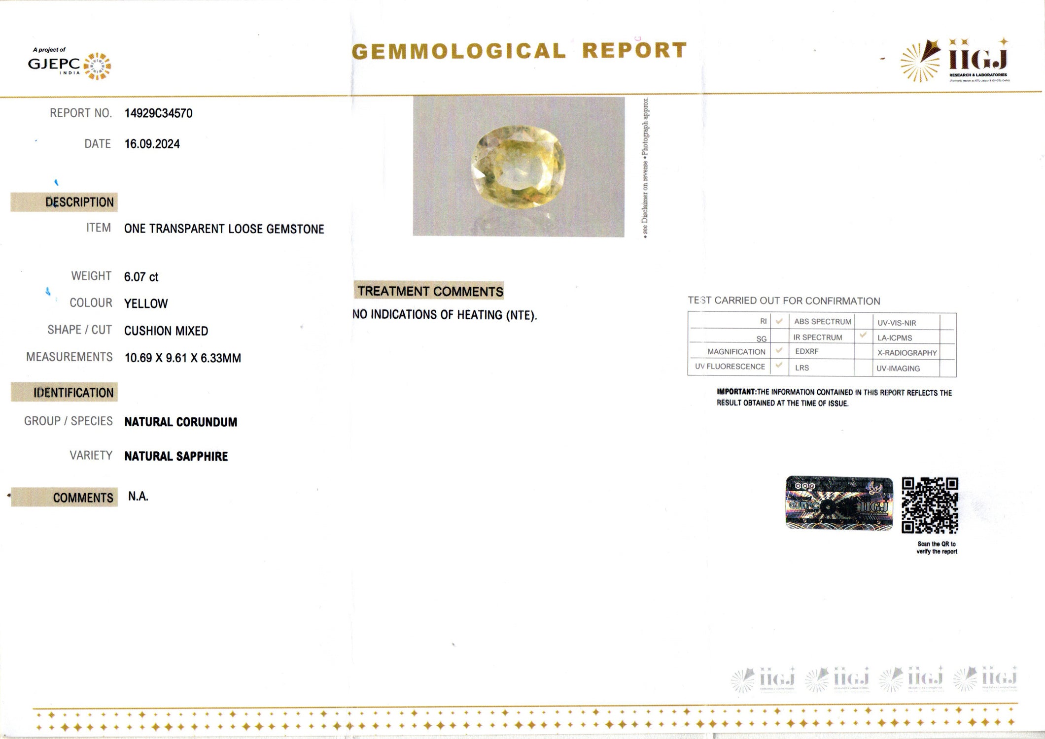 Ceylon Yellow Sapphire - 6.07 Carat Limited Quality CYS-3592