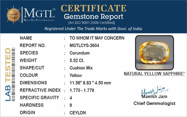 Yellow Sapphire - 5.52 Carats