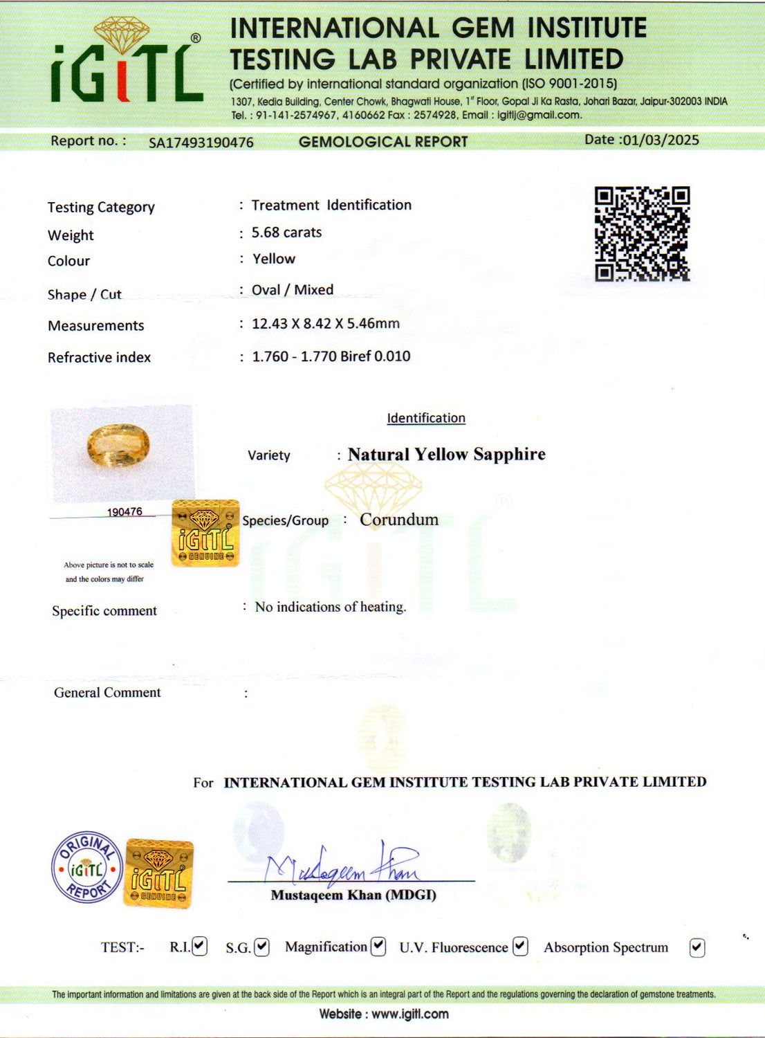 Yellow Sapphire - 5.68 Carats