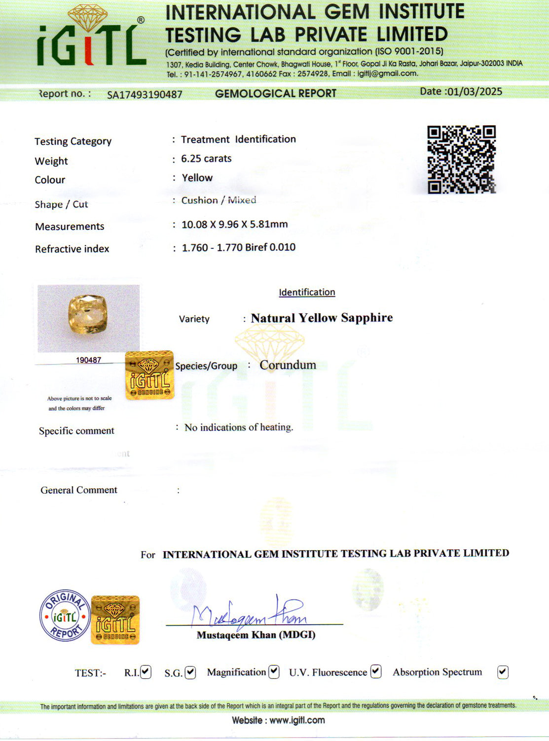Yellow Sapphire - 6.25 Carats