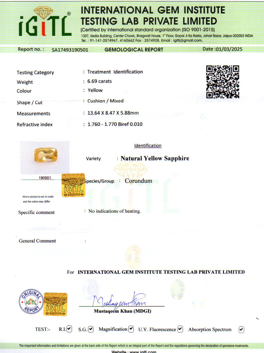 Yellow Sapphire - 6.69 Carats