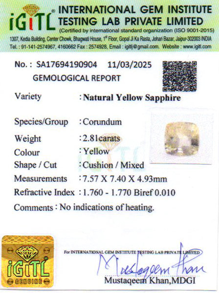 Ceylon Yellow Sapphire - 2.81 Carat Prime Quality CYS-3628