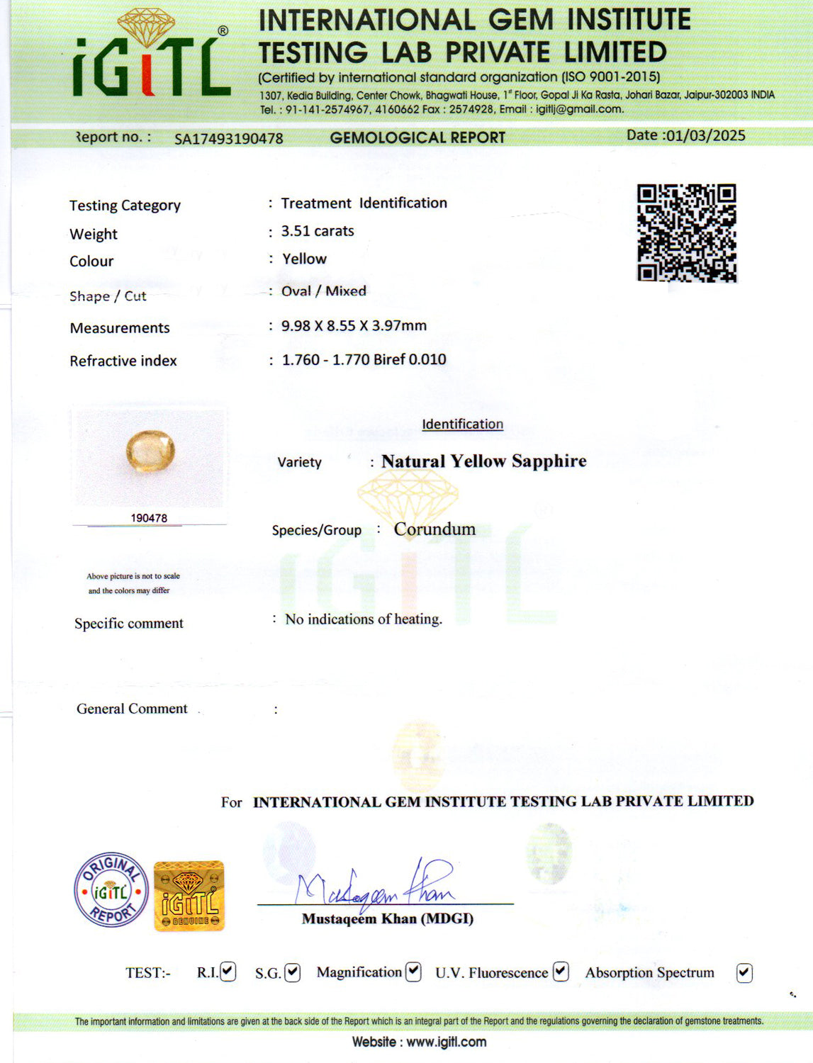 Ceylon Yellow Sapphire - 3.51 Carat Limited Quality CYS-3655
