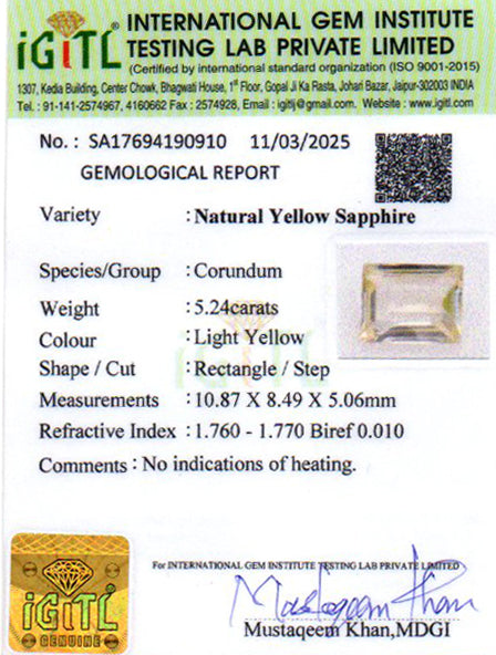 Yellow Sapphire - 5.24 Carats