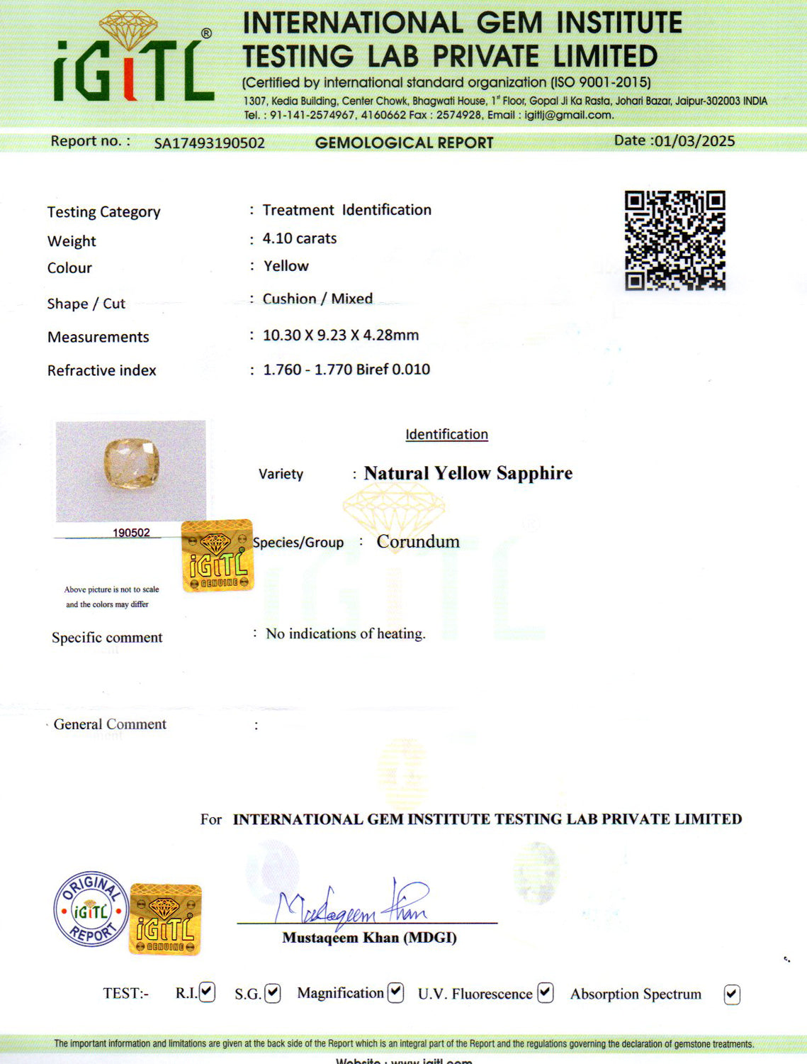 Yellow Sapphire - 4.10 Carats