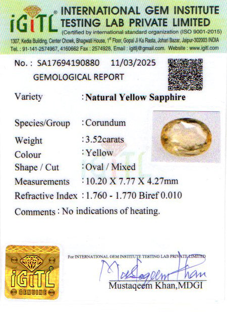 Ceylon Yellow Sapphire - 3.52 Carat Limited Quality CYS-3687