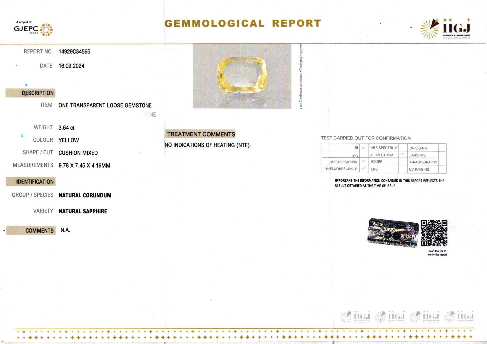 Ceylon Yellow Sapphire - 3.64 Carat Limited Quality CYS-3689