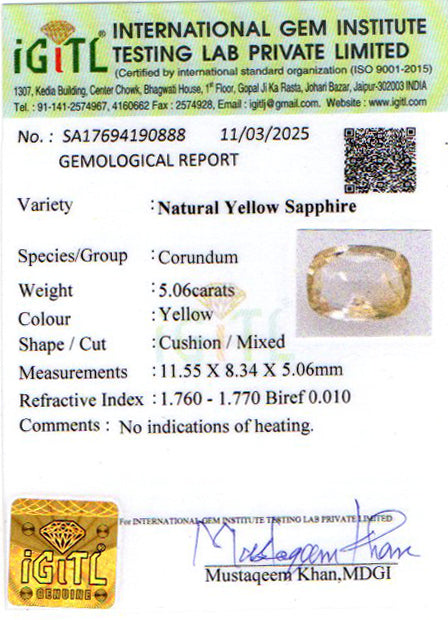 Yellow Sapphire - 5.06 Carats
