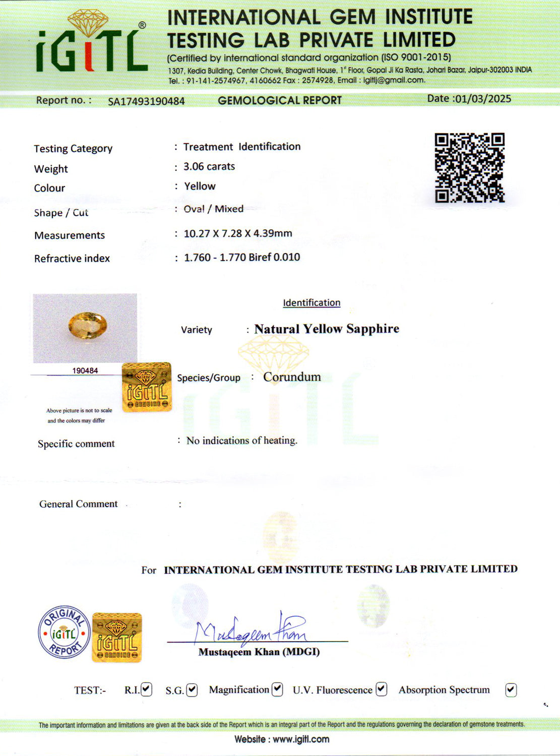 Yellow Sapphire - 3.06 Carats