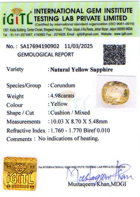 Ceylon Yellow Sapphire - 4.98 Carat Limited Quality CYS-3713