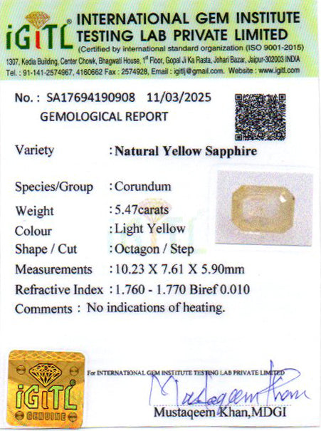 Ceylon Yellow Sapphire - 5.47 Carat Prime Quality CYS-3721