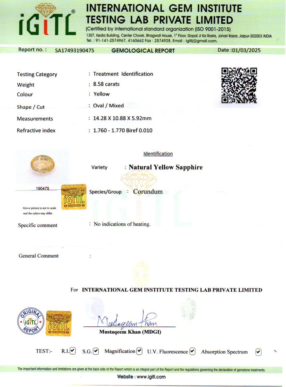 Ceylon Yellow Sapphire - 8.58 Carat Prime Quality CYS-3725