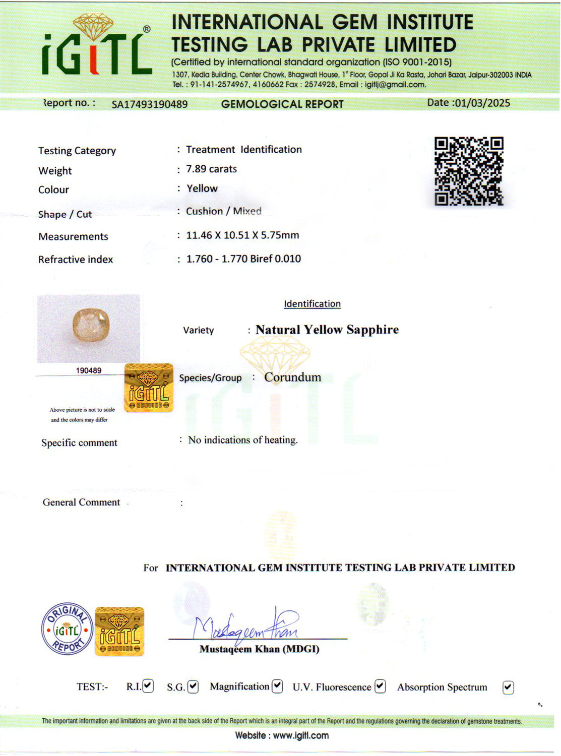 Yellow Sapphire - 7.89 Carats