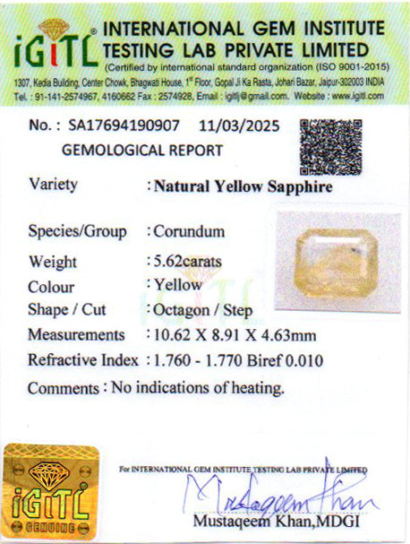 Ceylon Yellow Sapphire - 5.62 Carat Prime Quality CYS-3736