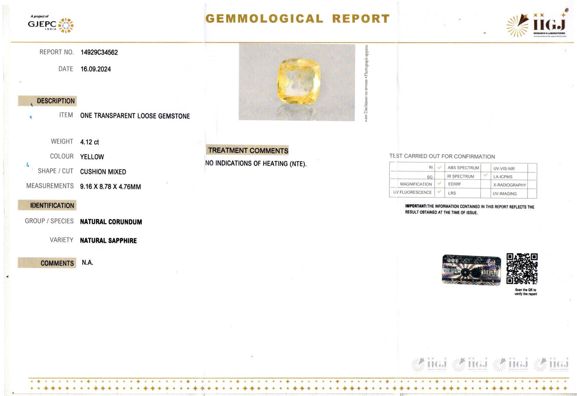 Yellow Sapphire - 4.12 Carats