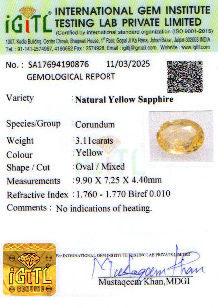 Ceylon Yellow Sapphire - 3.11 Carat Limited Quality CYS-3751