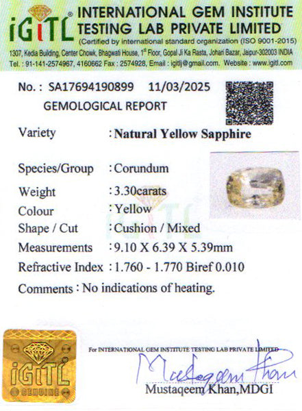 Ceylon Yellow Sapphire - 3.30 Carat Limited Quality CYS-3753