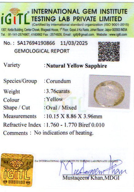 Yellow Sapphire - 3.76 Carats