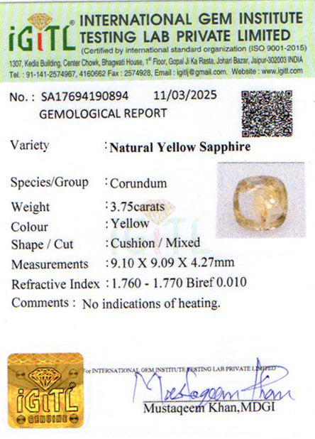 Ceylon Yellow Sapphire - 3.75 Carat Prime Quality CYS-3762