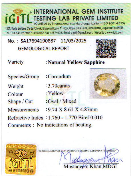Ceylon Yellow Sapphire - 3.7 Carat Prime Quality CYS 3764