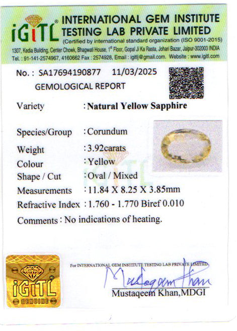 Yellow Sapphire - 3.92 Carats