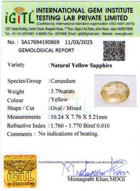 Yellow Sapphire - 3.79 Carats
