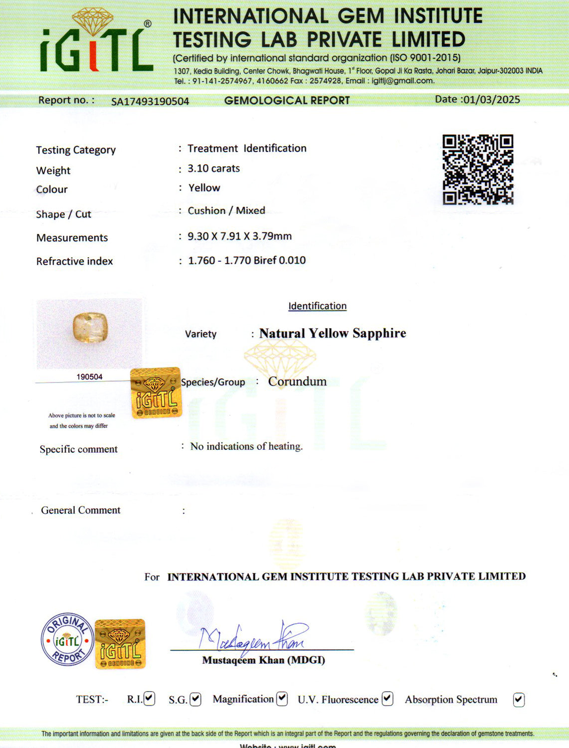 Ceylon Yellow Sapphire - 3.10 Carat Prime Quality CYS 3768